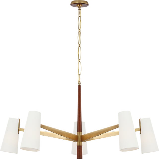 Modern AERIN for Visual Comfort Signature Olina 10" Sconce in Hand-Rubbed Antique Brass and Mahogany with Linen Shade For Sale - Image 3 of 7