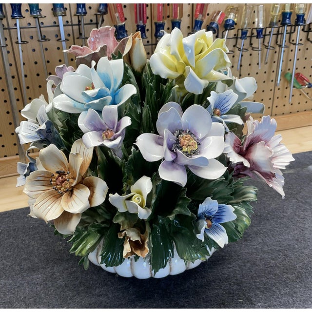 Italian Capodimonte Porcelain Floral Centerpiece For Sale - Image 3 of 5