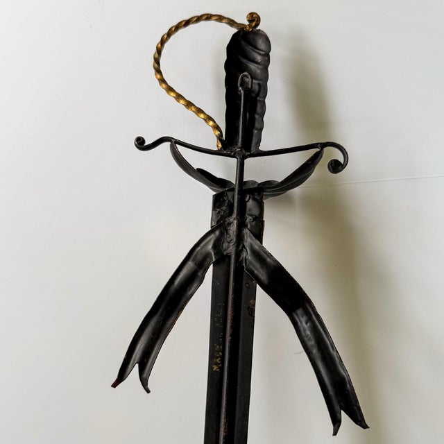 Metal Hollywood Regency Gilt Iron Sword Form Two Arm Candle Wall Sconce, 36”h For Sale - Image 7 of 11