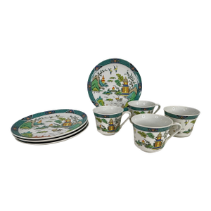 Vintage Chinese Garden Taste Setter by Sigma Set - 8pcs
