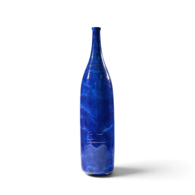 Gertrud and Otto Natzler Mid Century Lapis Blue Glaze Cylindrical Tall Bottle This bottle measures: 3.75 wide x 3.75 deep...