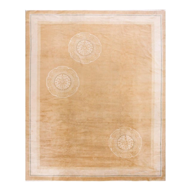 Exceptional Yellow-Green Color Background & Allover Pattern Antique Chinese Art Deco Rug For Sale