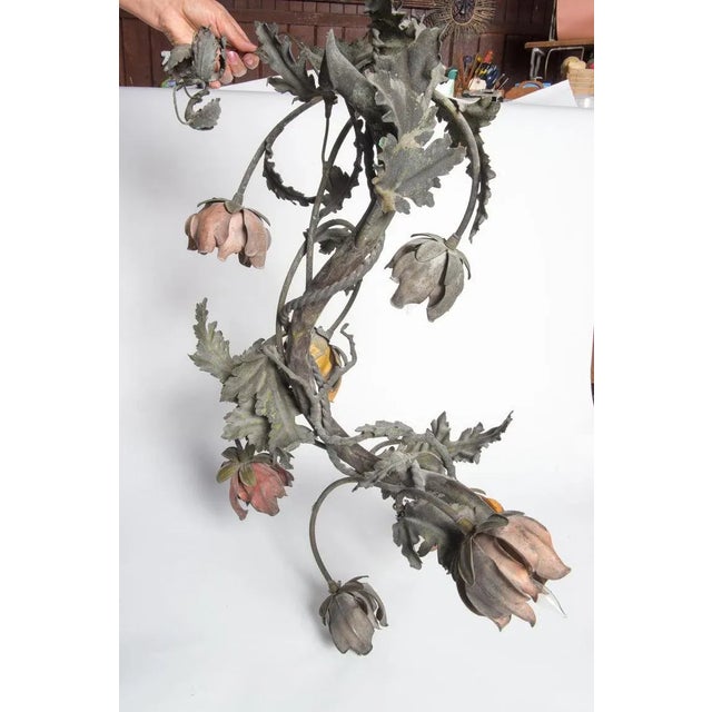 Gray 1920s Wrought Iron Floral Vine Chandelier For Sale - Image 8 of 13
