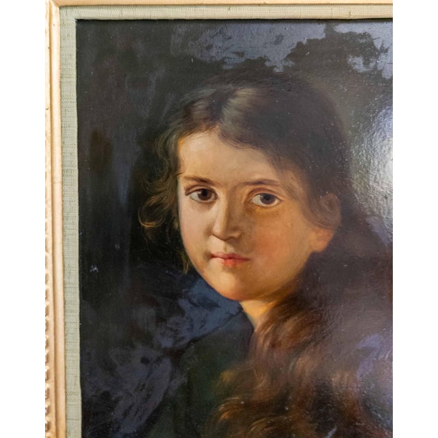 Gold 19th Century Portrait Painting of a Young Girl After Ferdinand Strauss, Giltwood Frame For Sale - Image 8 of 14