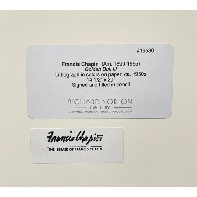 1950s Captivating 1950s Francis Chapin Lithograph in Colors, Titled "Golden Bull III" For Sale - Image 5 of 8