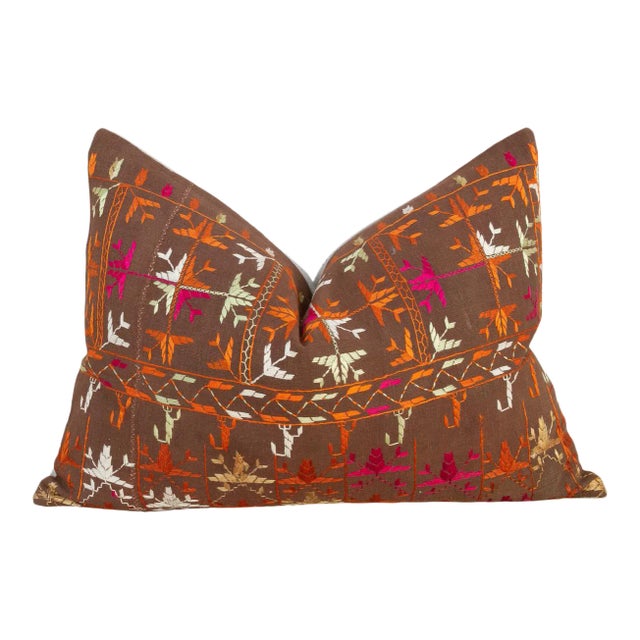 Tisha Antique Indian Folk Lumbar Pillow For Sale