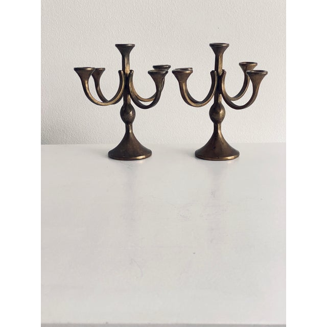 Mid-Century Modern Brass Candlesticks in Brass, Set of 2 For Sale - Image 9 of 12