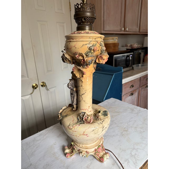 Late 19th Century Dresden Style Converted Kerosene Lamp. One Working Lamp. For Sale - Image 9 of 11