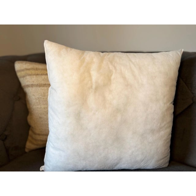 Vintage Turkish Hemp Pillow, Natural Striped Beige Camel Cushion, Handwoven Anatolian Pillow With Insert, 16x16 In For Sale - Image 4 of 7