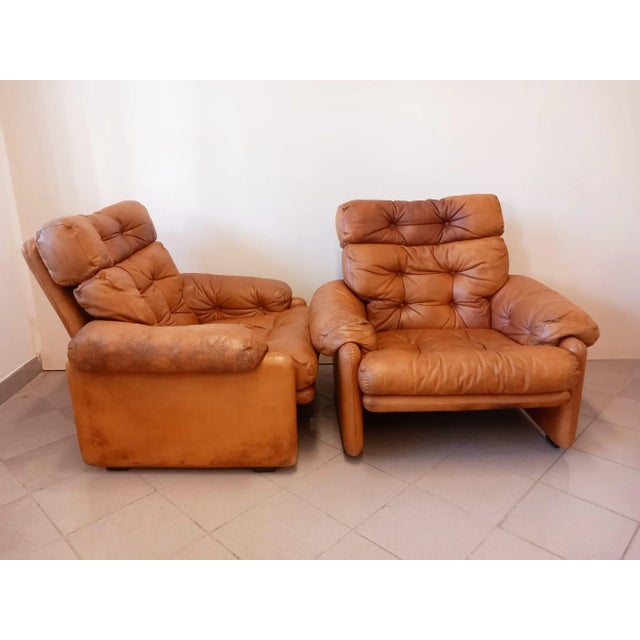 Set of Coronado Armchairs with Leather Upholstery and High Backrest by Afra & Tobia Scarpa for C&b Italia, 1966 For Sale - Image 3 of 8