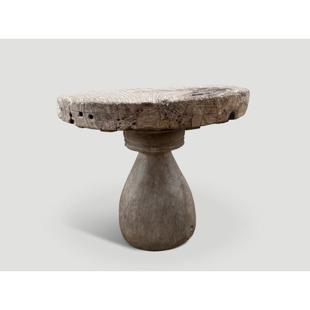 2010s Andrianna Shamaris Century Old Teak Wood Round Side Table For Sale - Image 5 of 6