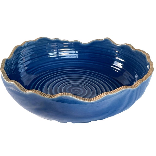 Early 21st Century Contemporary Thai Rustic Blue Wood-Ash Glazed Pottery Bowl For Sale - Image 5 of 10
