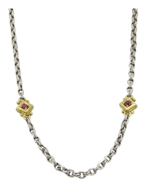 Judith Ripka Pink Tourmaline Necklace in 18k Yellow Gold & Sterling Silver