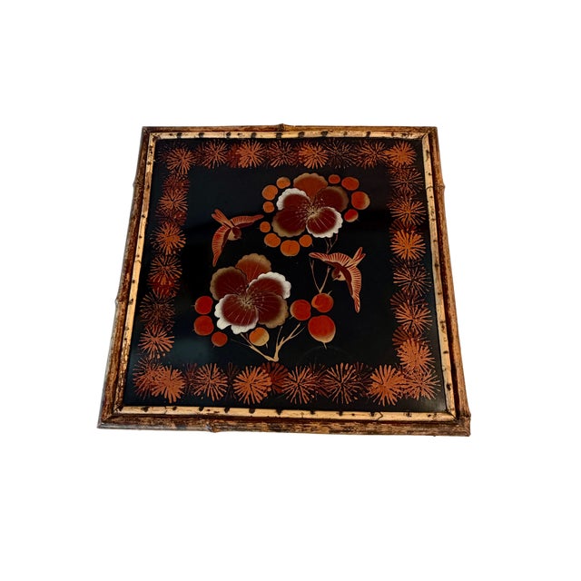 Wood Chinoiserie Tortoiseshell Bamboo Side Table W/Lacquered Top For Sale - Image 7 of 11