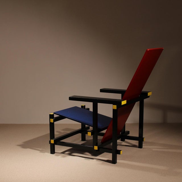 Mid-Century Modern Early Red and Blue Chair by Gerrit Rietveld for Cassina, Italy, 1970s For Sale - Image 3 of 11