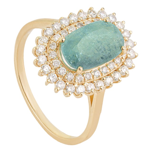 2.14Carats Natural Paraiba Tourmaline Cushion Cut Diamond Halo 14k Gold Ring Size 6.5 For Sale