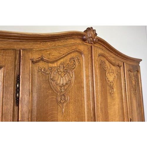 Vintage French Louis XVI Style Oak 4-Door Armoire For Sale - Image 3 of 12