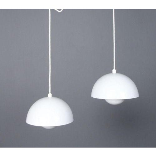 First Edition Enamel Flowerpot Pendants by Verner Panton for Louis Poulsen, 1960s, Set of 2 For Sale - Image 6 of 7