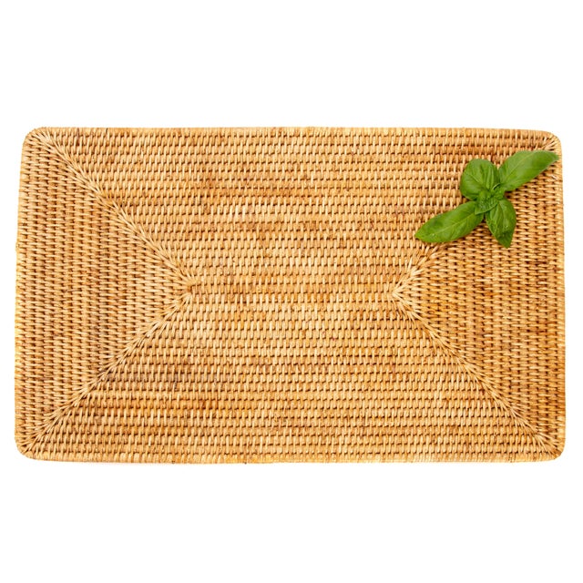 Boho Chic Artifacts Rattan Rectangular Placemat, Honey Brown, 20" For Sale - Image 3 of 4