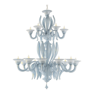 Contemporary Mid-Century Modern Venetian Azure Style Murano Glass Chandelier With Leaves