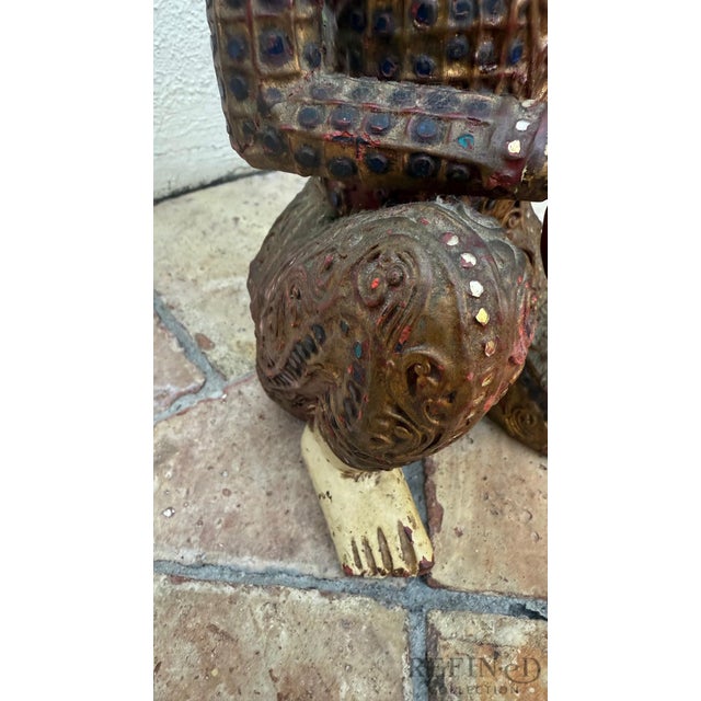 Early 20th Century Hand-Carved Chinese Wooden Figural Sculpture of Seated Musician With Tambourine-Style Instrument For Sale - Image 9 of 10