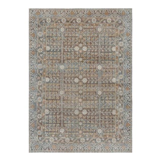 Rug & Kilim’s Modern Block Print Rug in Teal Blue with Geometric-Floral Patterns - 12x15 For Sale