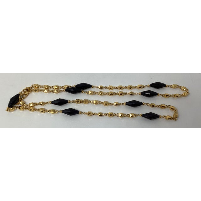 Stunning Vintage St John Opera Length (42") Gold Plated and Black Faceted Bead Necklace. St John Logo Charm is Attached to...