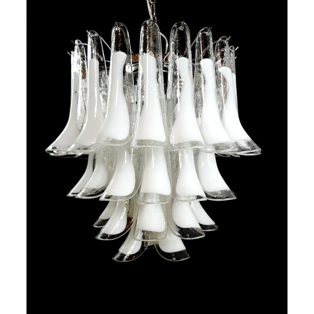 Vintage Clear and Milky White Murano Glass and Crystal Petals Chandelier, Italy, 1981 For Sale - Image 14 of 14