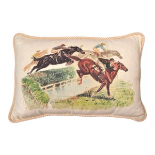 Horses Over the Fence Linen Equestrian Pillow For Sale