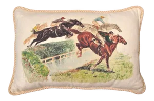 Horses Over the Fence Linen Equestrian Pillow