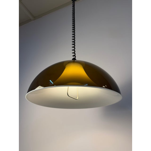 Metal Hanging Lamp in Brown White Acrylic from Elio Martinelli For Sale - Image 7 of 11