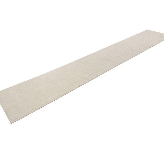 Late 20th Century Rug & Kilim’s Extra-Long Runner Rug in Textured Monochrome White Tones & Striae For Sale - Image 5 of 7