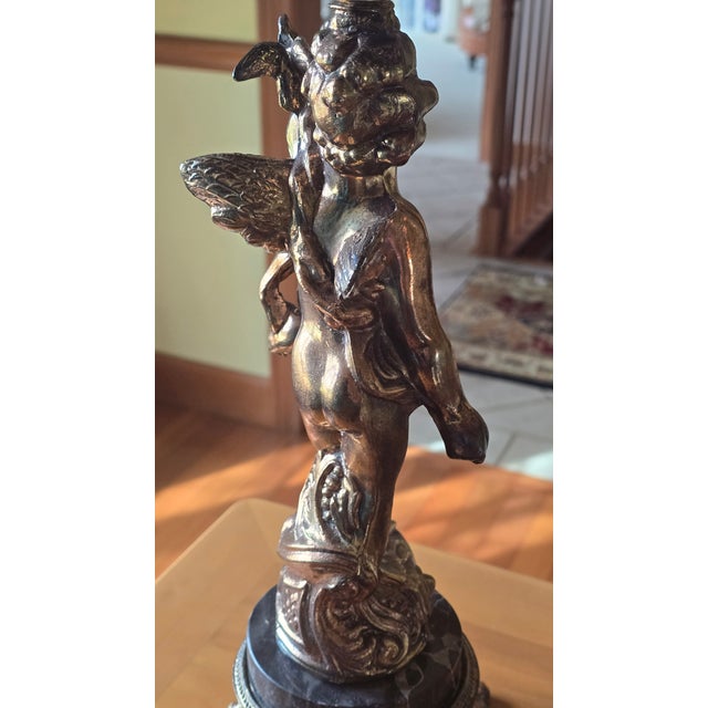 Black Vintage Brass Cherub Lamp For Sale - Image 8 of 16