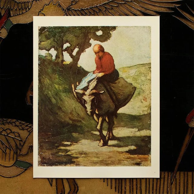 Farmhouse Circa 1950s After Honoré Daumier "Coming Back From Market" Vintage Full Color Print For Sale - Image 3 of 6
