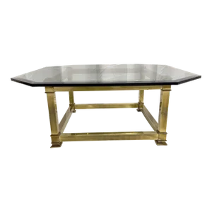 1970s Vintage Glass and Brass Square Coffee Table by Mastercraft