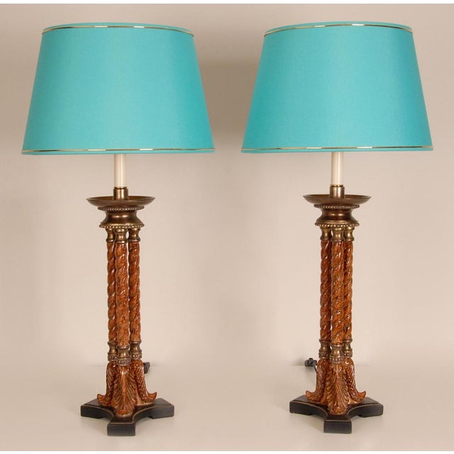 Vintage Italian Neoclassical Column Lamps in Turned Burl Wood, 1980s, Set of 2 For Sale - Image 9 of 9
