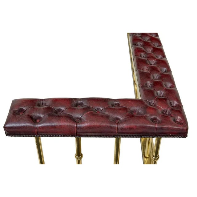 Large Brass and Leather Fireplace Club Fender, 2000 For Sale - Image 4 of 9