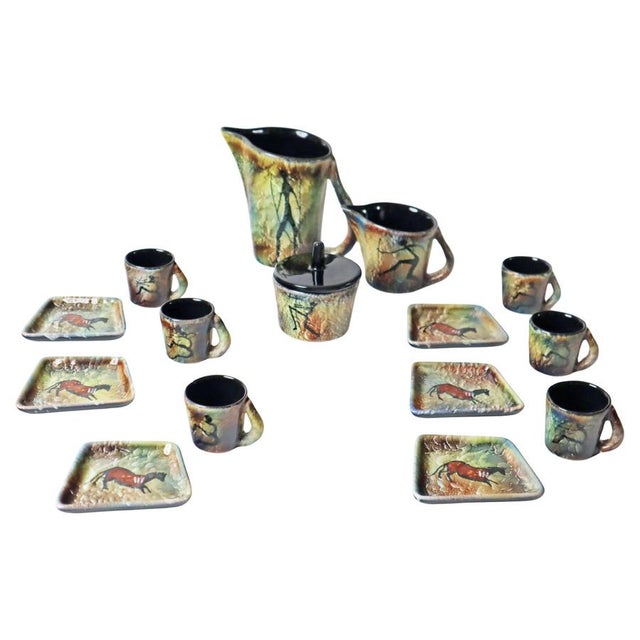 Espresso Service with Stone Age Painting for 6 from Lascaux, France 1960s, Set of 15 For Sale - Image 12 of 12