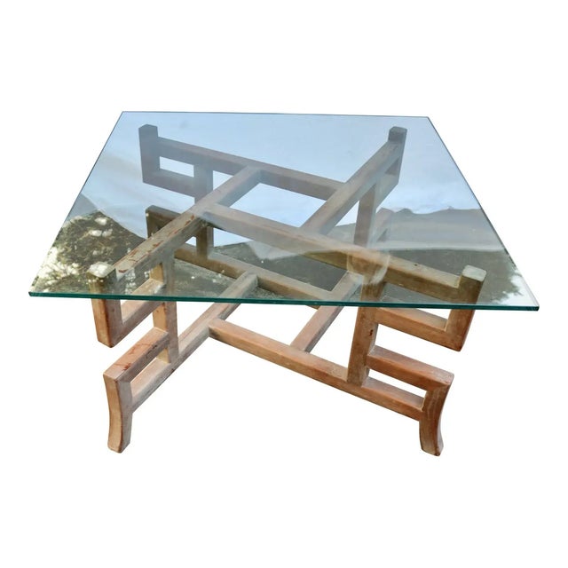 Mid 20th Century Chinoiserie Teak Glass Top Coffee Table For Sale In Charlotte - Image 6 of 6