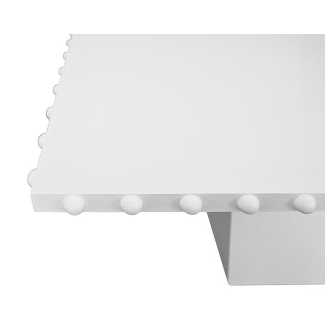 Worlds Away Matthew Izzo Home Lucian Matte White Lacquer Studded Edge Dining Table For Sale - Image 4 of 5