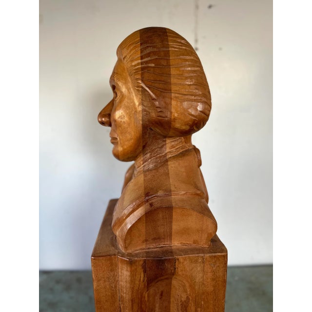 Brown Life-Size Vintage Folk-Art Carved Wood Figurative Bust of Thomas Jefferson at Universe of Virginia Rotunda Sculpture For Sale - Image 8 of 13