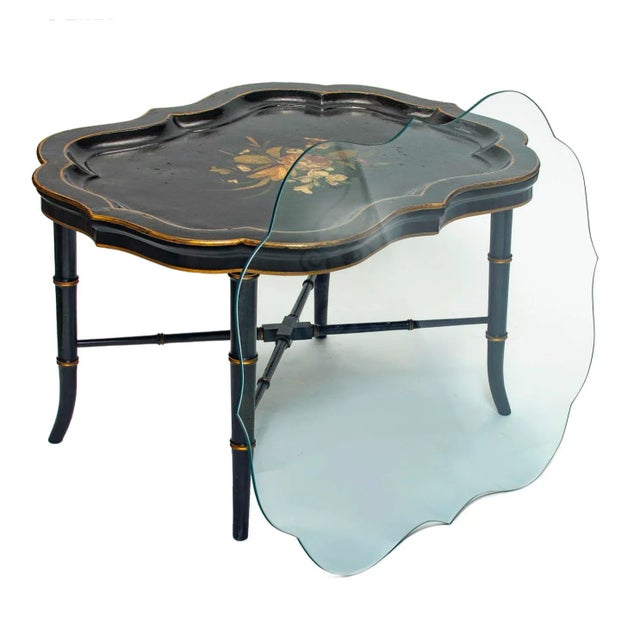 Antique Ebony Tray Table with Glass Top- 3 Pieces For Sale - Image 11 of 12