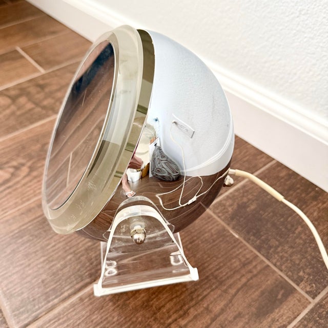 Plastic Vintage Modern Rialto Vanity Mirror Light Lucite & Chrome Eye Ball MCM 1970s For Sale - Image 7 of 11
