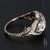 Here is an Antique 14k White & Yellow Gold Three Stone Diamond Ring. The Central Oval Rose-Cut Diamond & The Two Pear-...