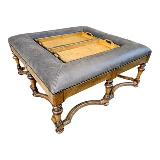 Early 21st Century Lorts Leather Cocktail Ottoman With Trays For Sale
