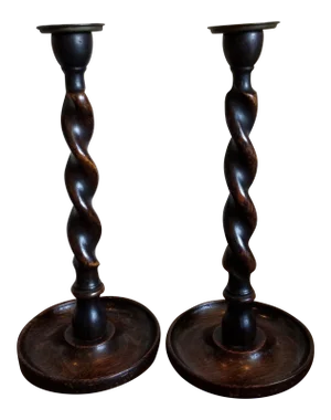 Antique English Oak Candle Sticks - a Pair
