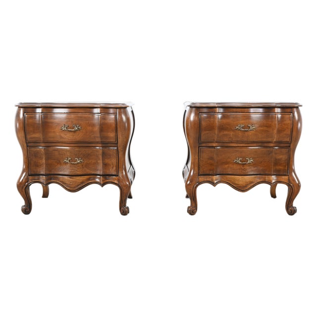 Pair of Vintage Louis XV Style Walnut Nightstands by White Furniture For Sale