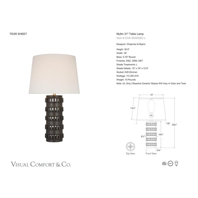 Chapman & Myers by Visual Comfort Signature Mullin 31" Table Lamp in Dusted Cocoa with Linen Shade Designer: Chapman &...