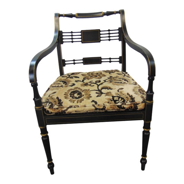 Regency Style Black & Gold Arm Chair For Sale