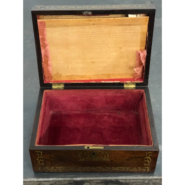 Oxblood Red 1900s Art Deco Rosewood Sewing Box With Brass Filigreed Inlay For Sale - Image 8 of 10